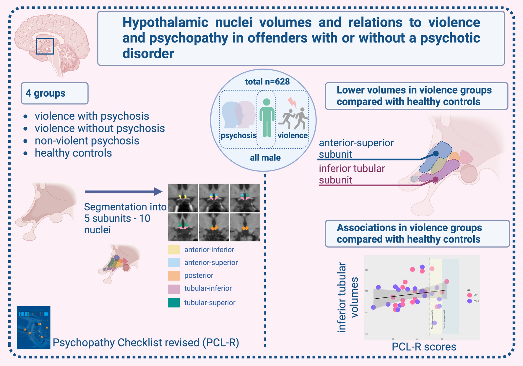 Hypothalamic subunit volumes and relations to violence and psychopathy in male offenders with or without a psychotic disorder
