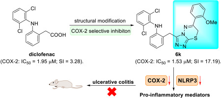 Structural modification based on the diclofenac scaffold: Achieving reduced colitis side effects through COX-2/NLRP3 selective inhibition
