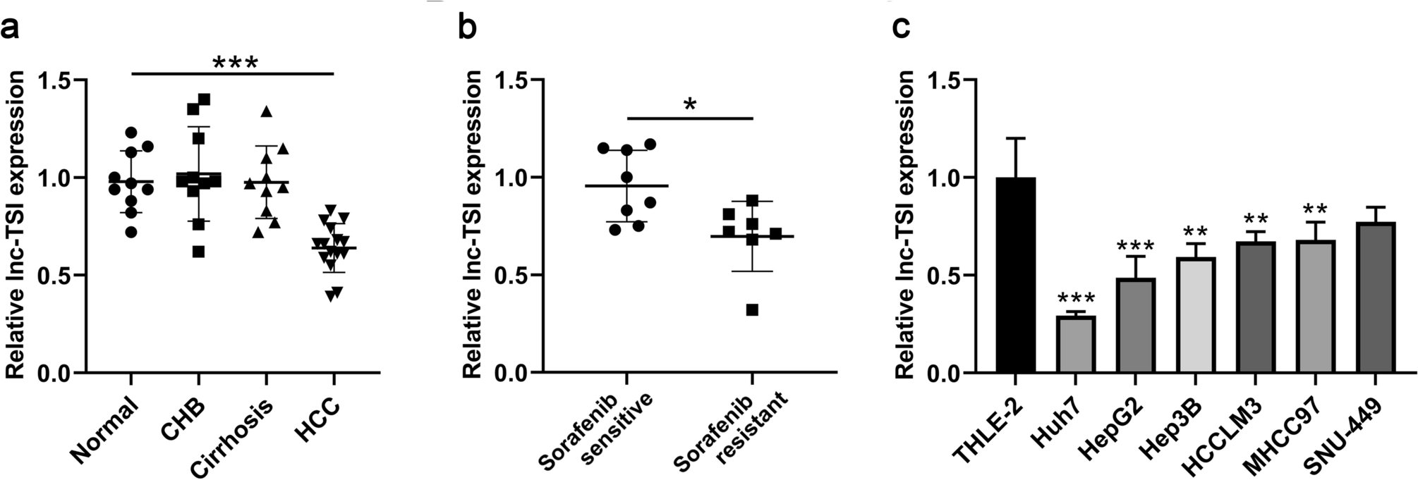 The lncRNA lnc-TSI antagonizes sorafenib resistance in hepatocellular carcinoma via downregulating miR-4726-5p expression and upregulating KCNMA1 expression