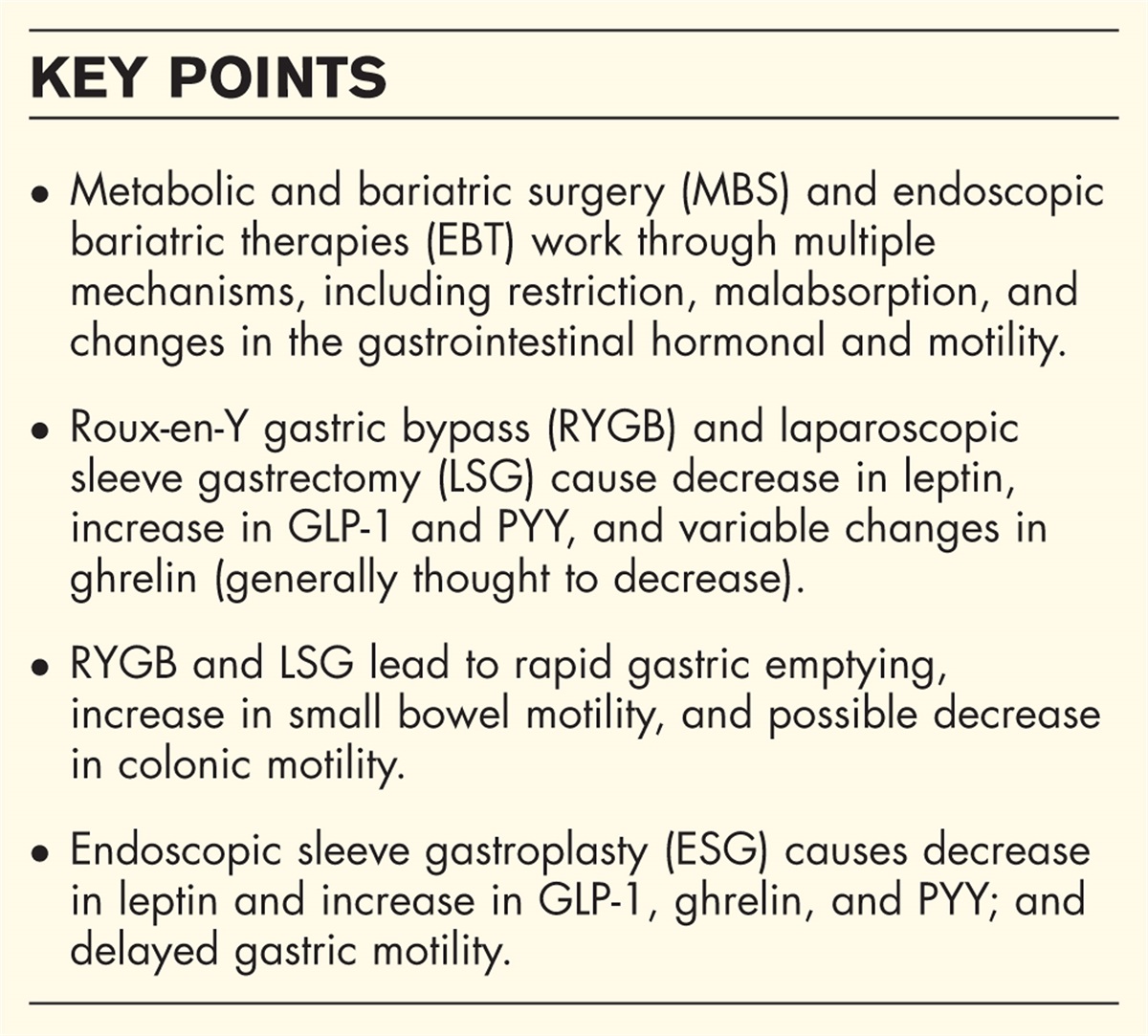 Gut motility and hormone changes after bariatric procedures
