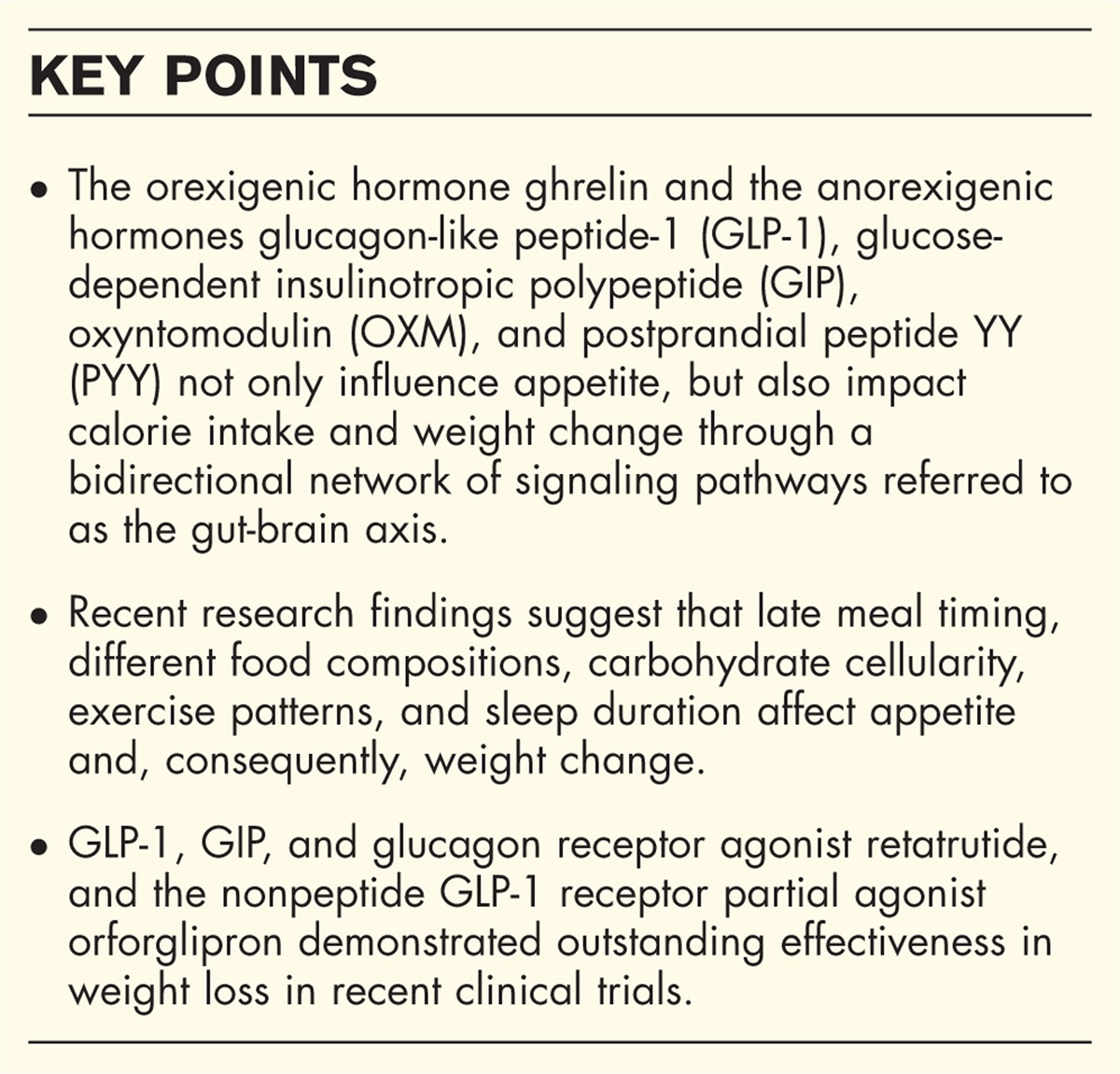Gut hormones and appetite regulation