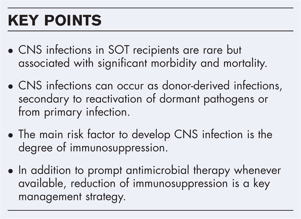 Solid organ transplant-related central nervous system infections