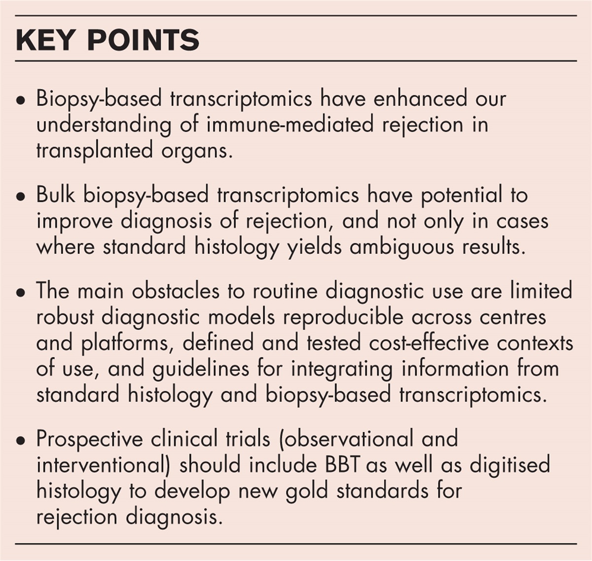Biopsy-based transcriptomics in the diagnosis of kidney transplant rejection
