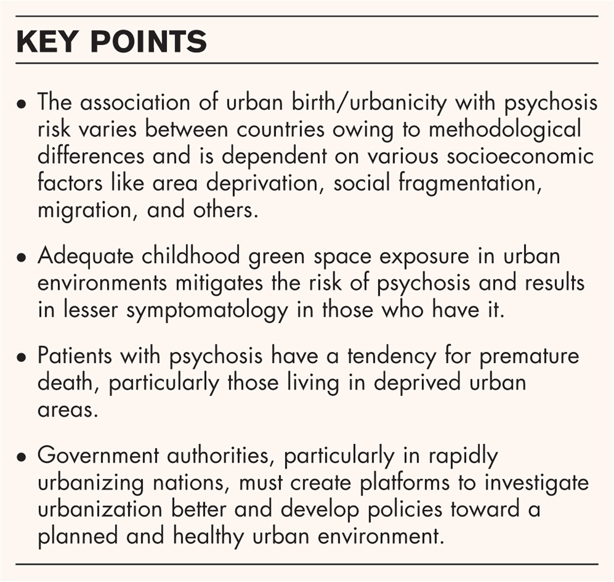 Urbanization and psychosis: an update of recent evidence