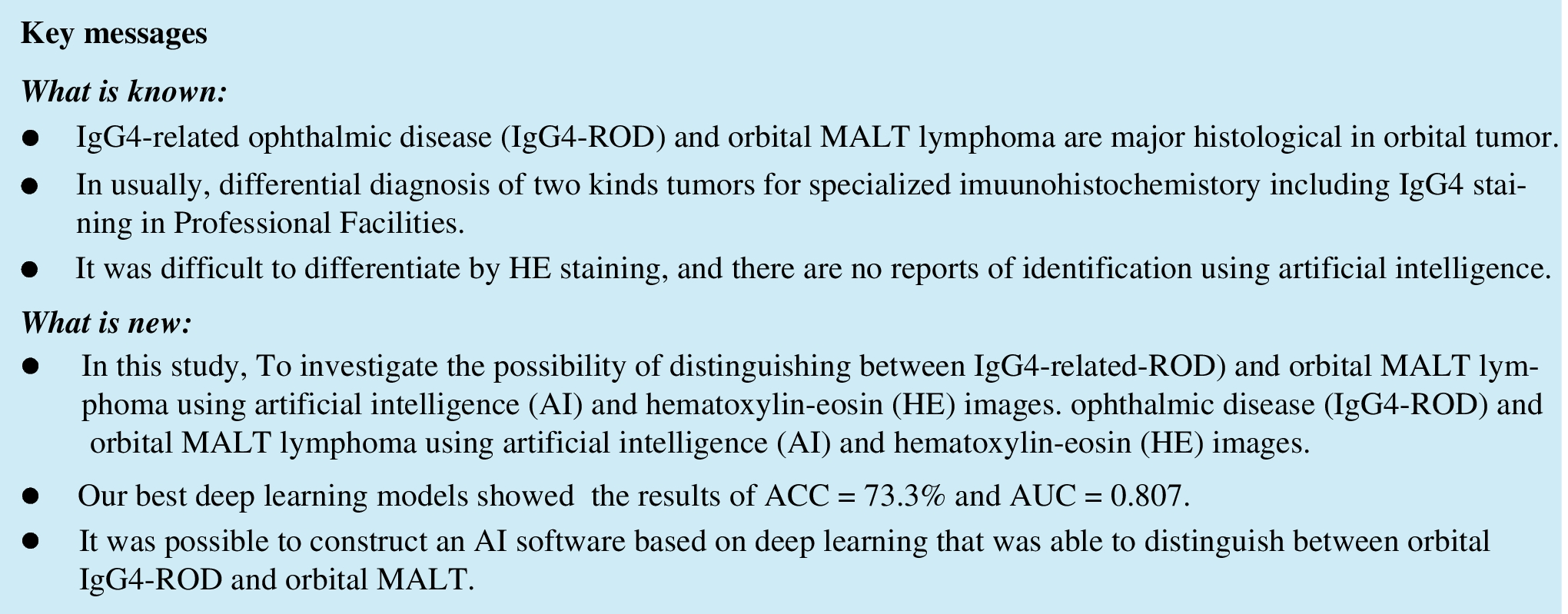 Artificial intelligence-based differential diagnosis of orbital MALT lymphoma and IgG4 related ophthalmic disease using hematoxylin–eosin images