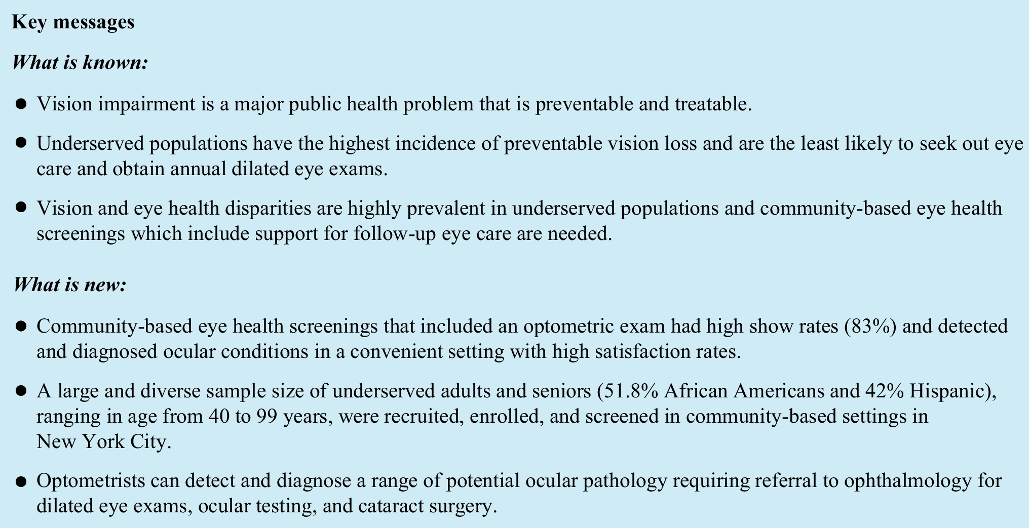 Manhattan Vision Screening and Follow-Up Study (NYC-SIGHT): optometric exam improves access and utilization of eye care services