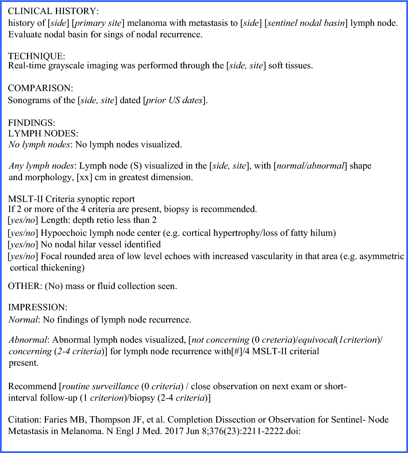 Interdisciplinary Implementation of a Synoptic Reporting Template for Melanoma Nodal Surveillance Ultrasound