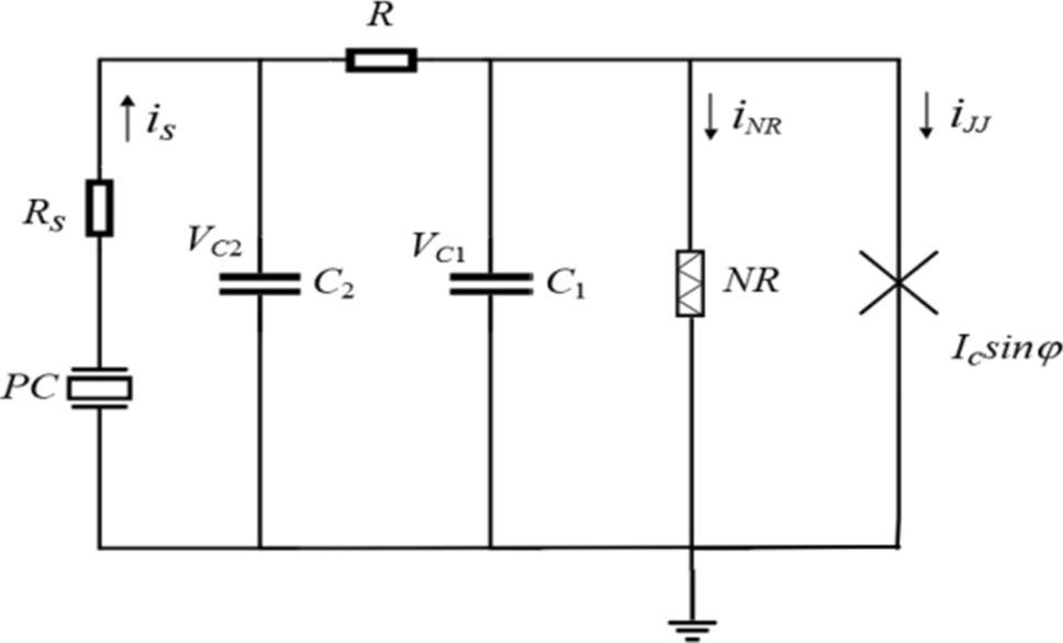 Setting a double-capacitive neuron coupled with Josephson junction and piezoelectric source