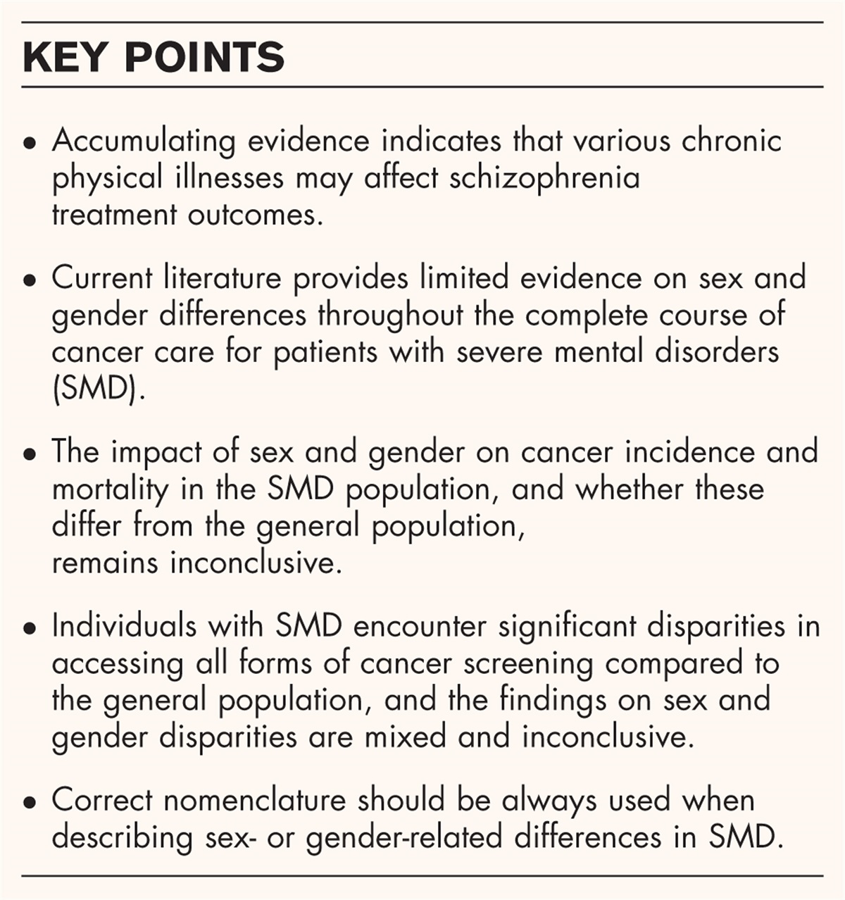 Sex and gender differences in cancer in individuals with severe mental disorders