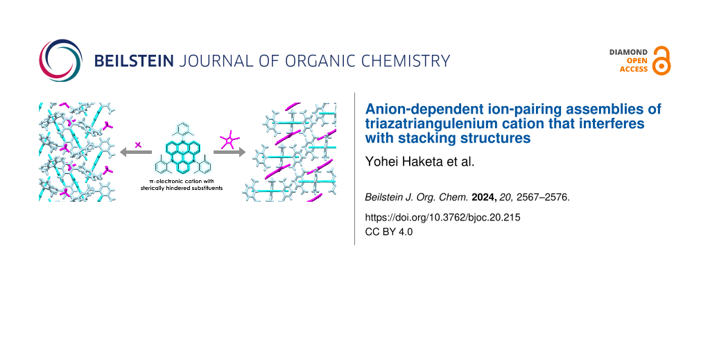 Anion-dependent ion-pairing assemblies of triazatriangulenium cation that interferes with stacking structures