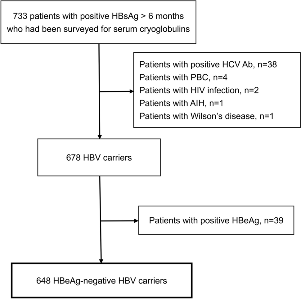 Rheumatoid factor levels indicate cryoglobulinemia severity in hepatitis B e antigen-negative hepatitis B virus carriers: a 7-year prospective cohort study