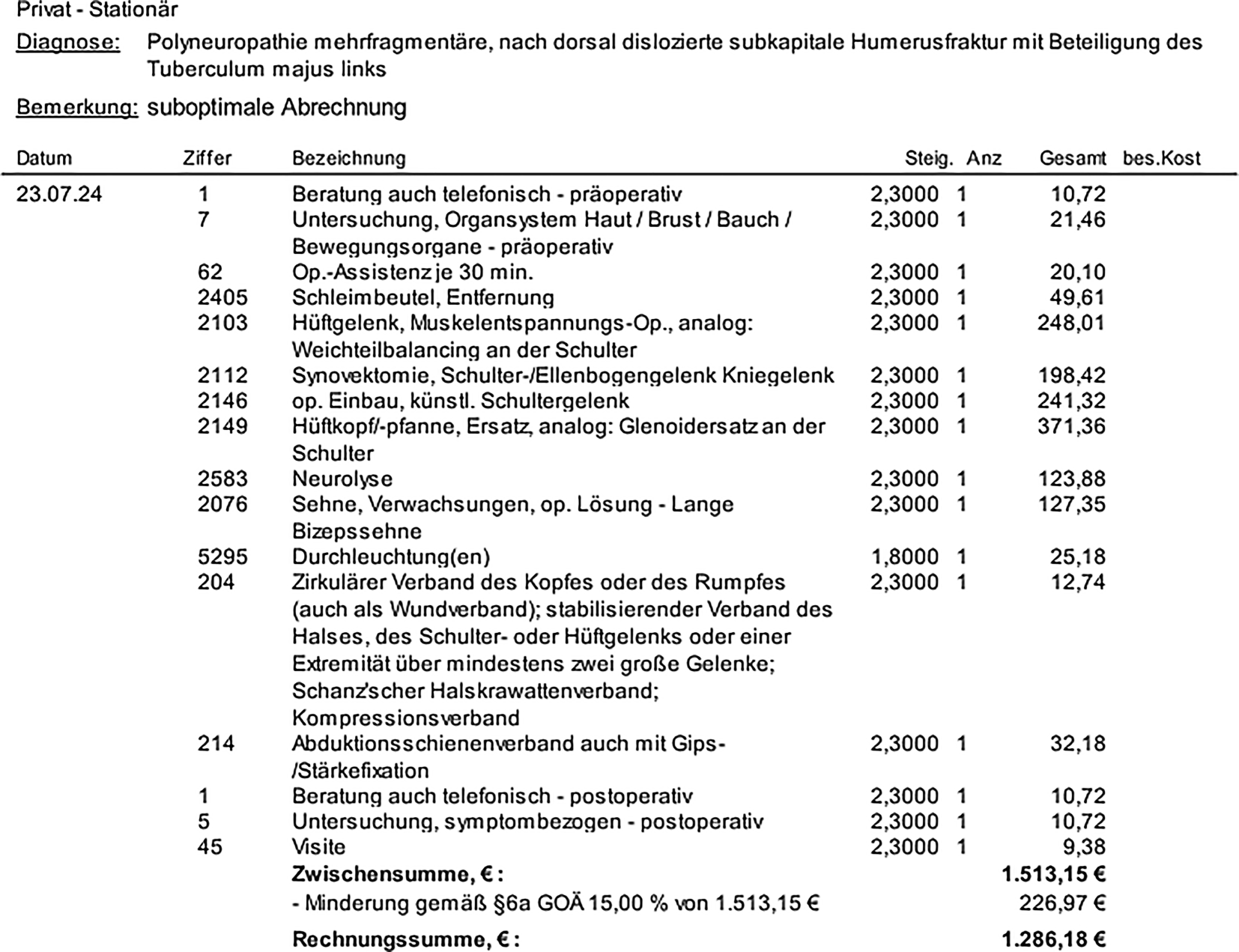 Schultertotalendoprothese – Optimierungsansätze in der Privatliquidation