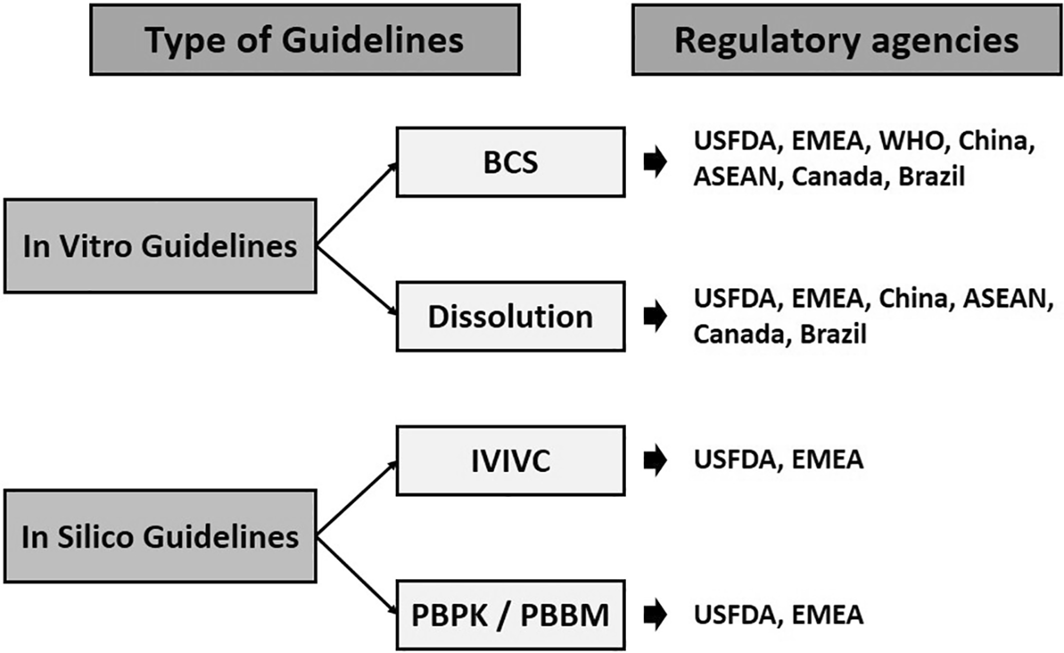 In vitro and In silico biopharmaceutic regulatory guidelines for generic bioequivalence for oral products: Comparison among various regulatory agencies
