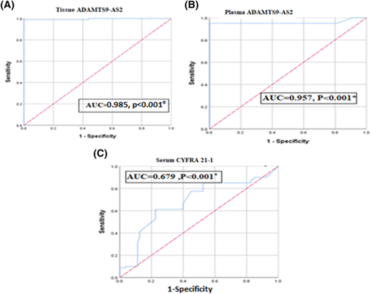 The diagnostic significance of circulating lncRNA ADAMTS9‐AS2 tumor biomarker in non‐small cell lung cancer among the Egyptian population