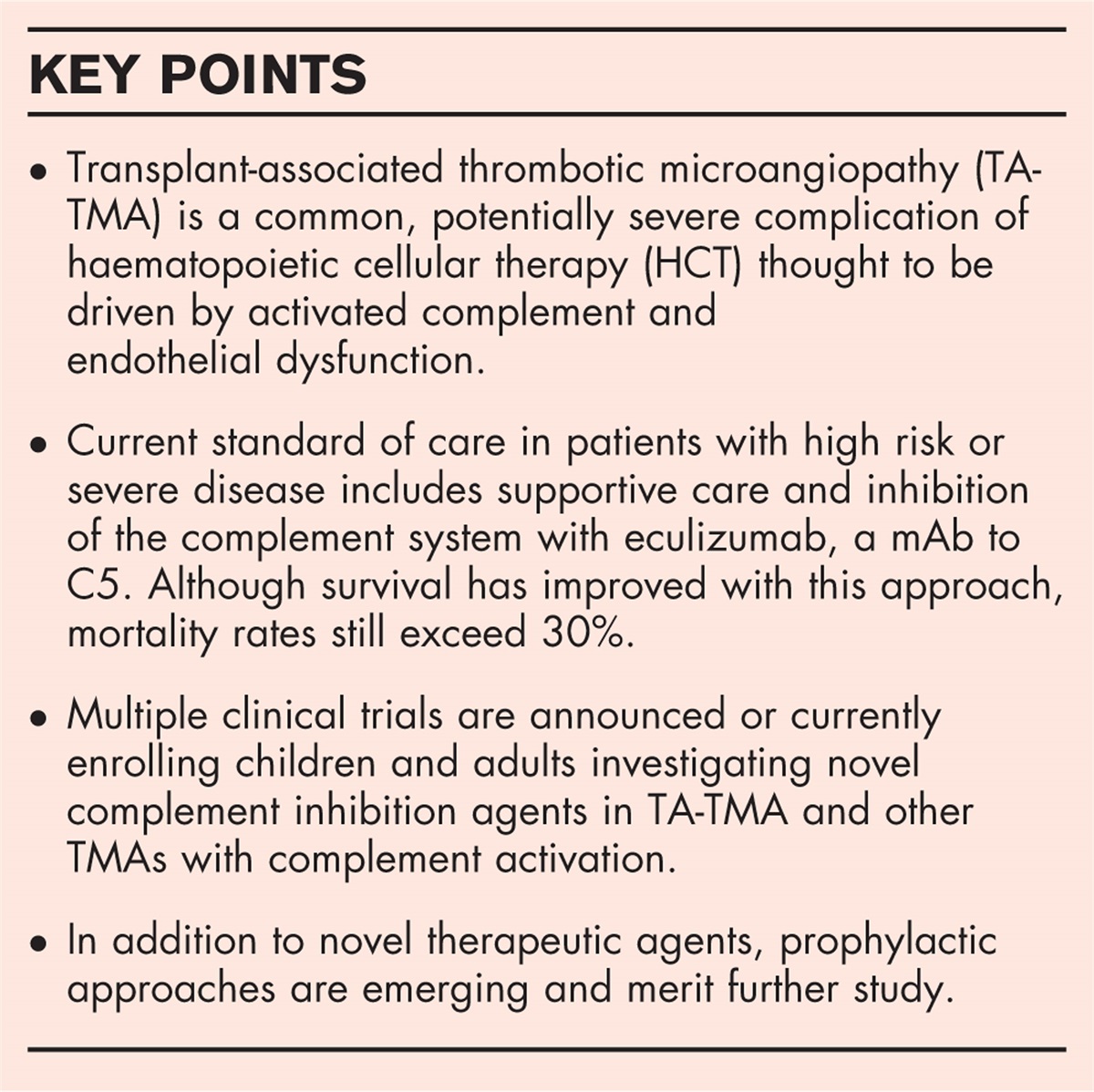 Emerging therapeutic and preventive approaches to transplant-associated thrombotic microangiopathy