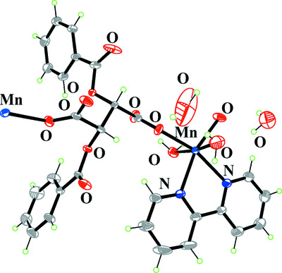 Synthesis, crystal structure and magnetic properties of a one‐dimensional Mn2+ complex constructed from (+)‐dibenzoyltartaric acid and 2,2′‐bipyridine