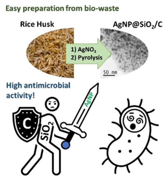 Preparation, Characterization and Antimicrobial Properties of Nanosized Silver‐Containing Carbon/Silica Composites from Rice Husk Waste