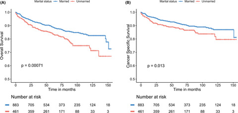 Effects of marital status on survival of medullary thyroid cancer stratified by age