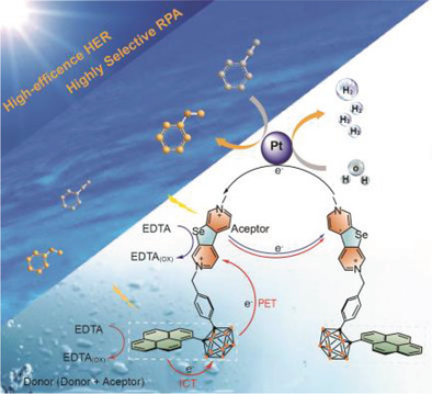 Efficient Photoinduced Electron Transfer from Pyrene‐o‐Carborane Heterojunction to Selenoviologen for Enhanced Photocatalytic Hydrogen Evolution and Reduction of Alkynes