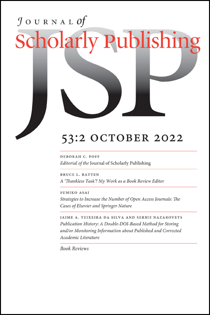 Editorial of the Journal of Scholarly Publishing