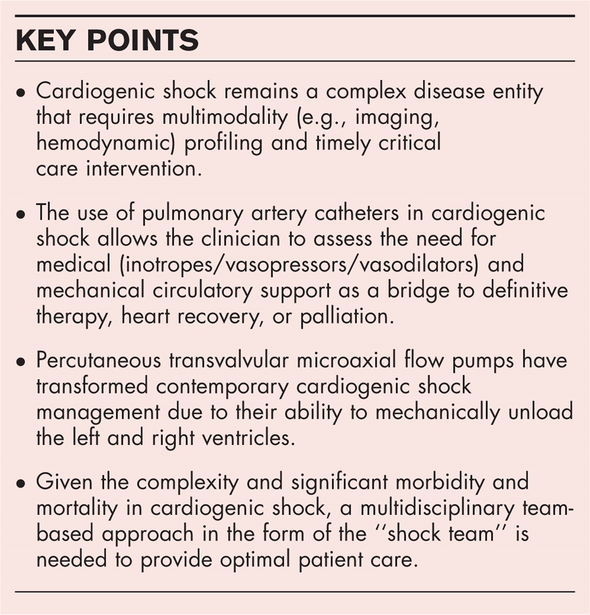 Update on cardiogenic shock: from detection to team management