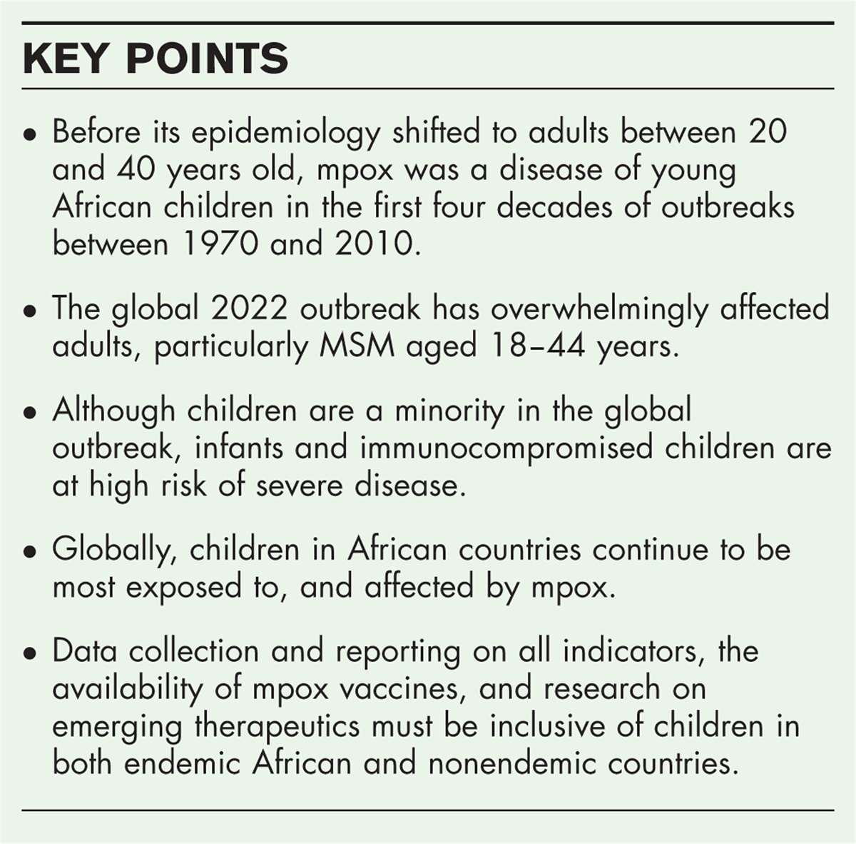 A global update of mpox (monkeypox) in children