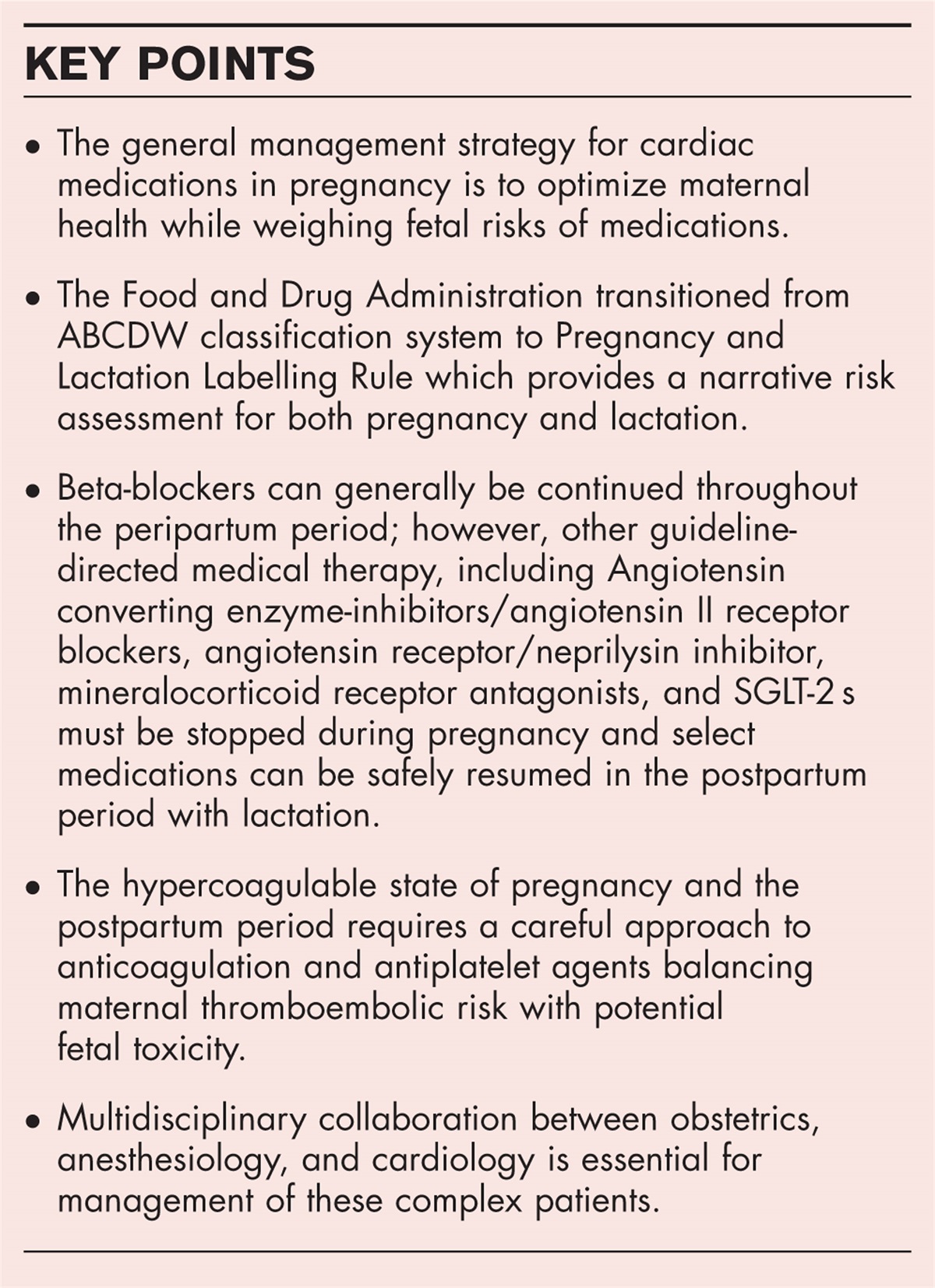 Cardiac medications in obstetric patients