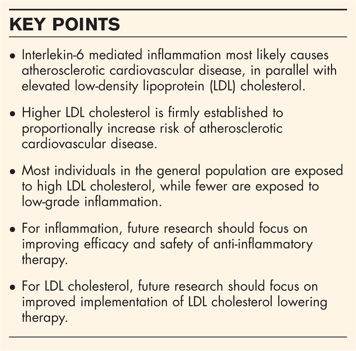 Inflammation compared to low-density lipoprotein cholesterol: two different causes of atherosclerotic cardiovascular disease