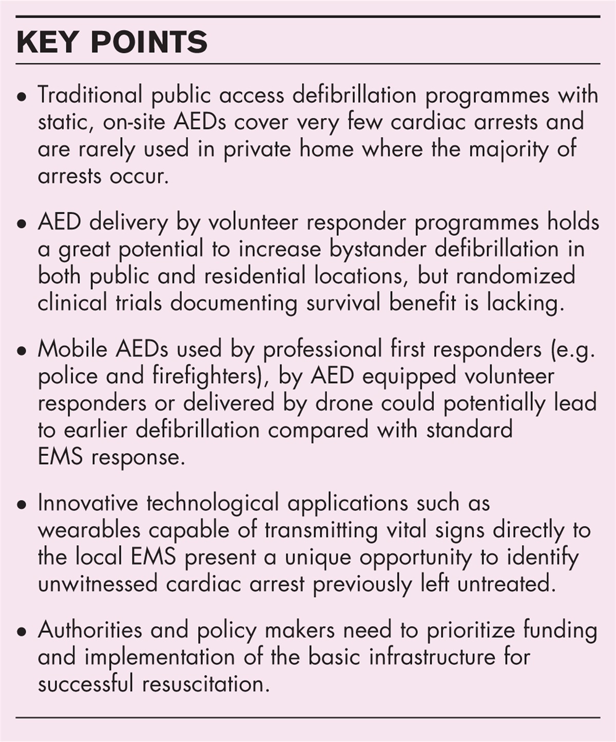 Public access defibrillation: challenges and new solutions