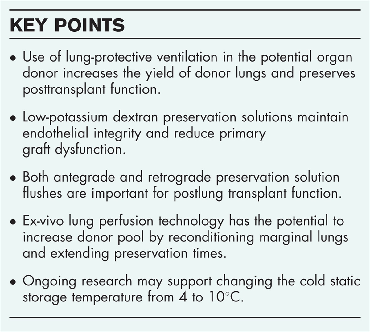 Lung preservation: from perfusion to temperature
