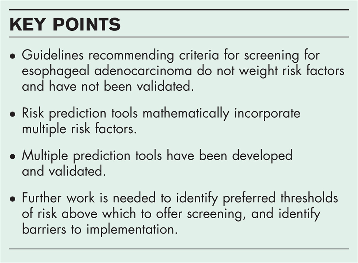 Identifying individuals at risk of esophageal adenocarcinoma: challenges, existing tools and future steps