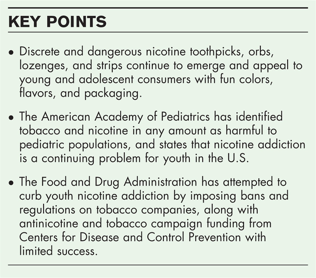 Quick nic: novel smokeless nicotine products and pediatric trends