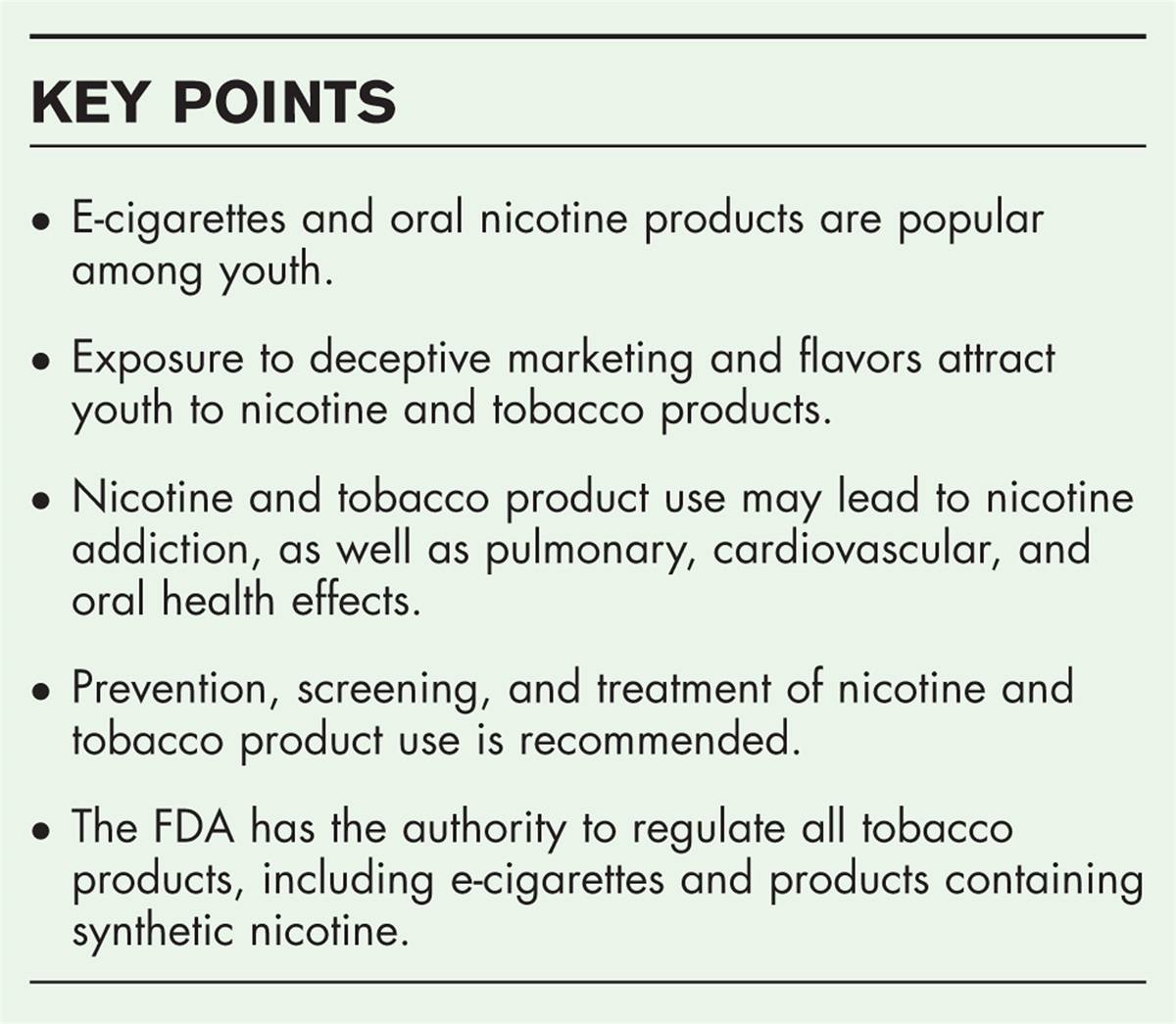 The nicotine and tobacco epidemic among adolescents: new products are addicting our youth