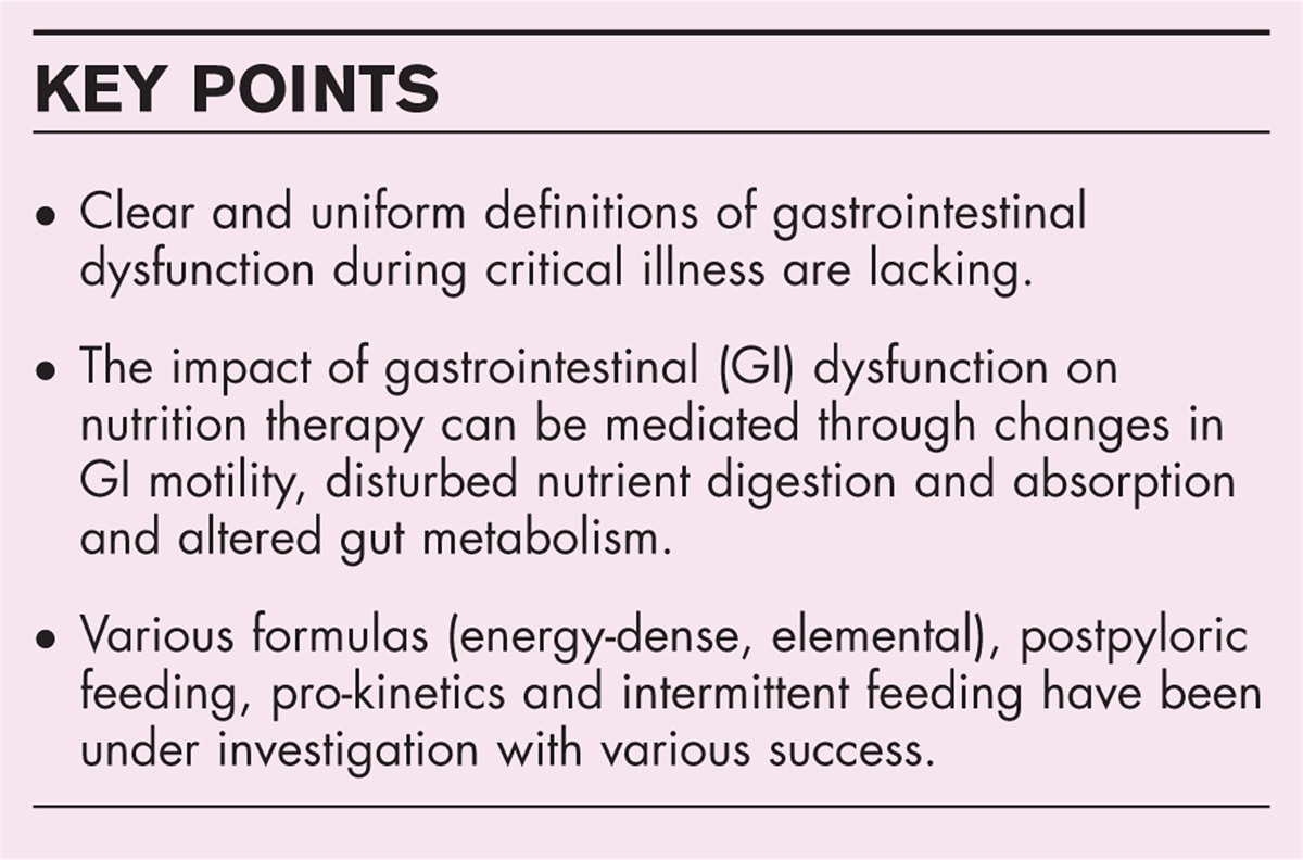 Nutritional strategies during gastrointestinal dysfunction