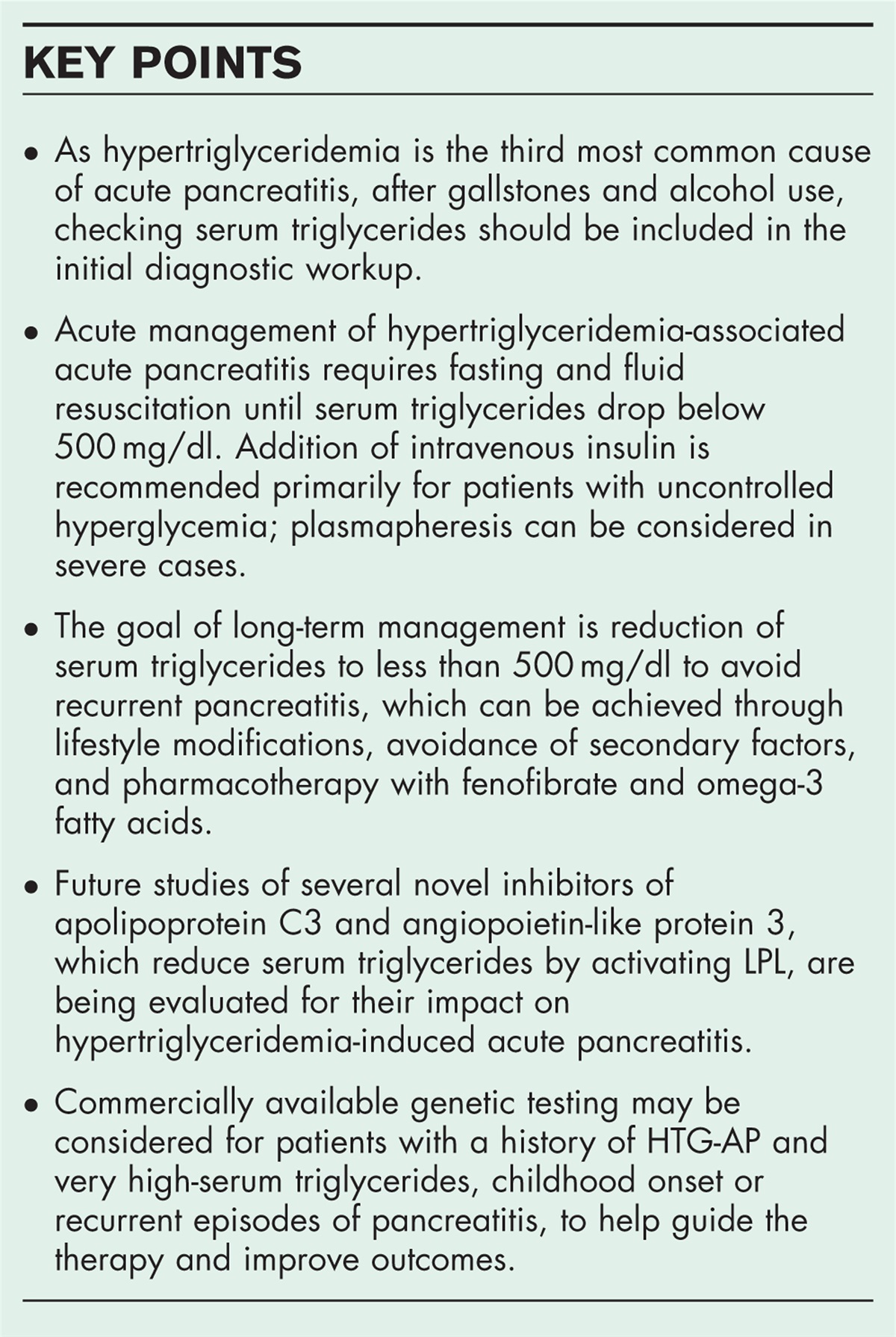Medical management of hypertriglyceridemia in pancreatitis