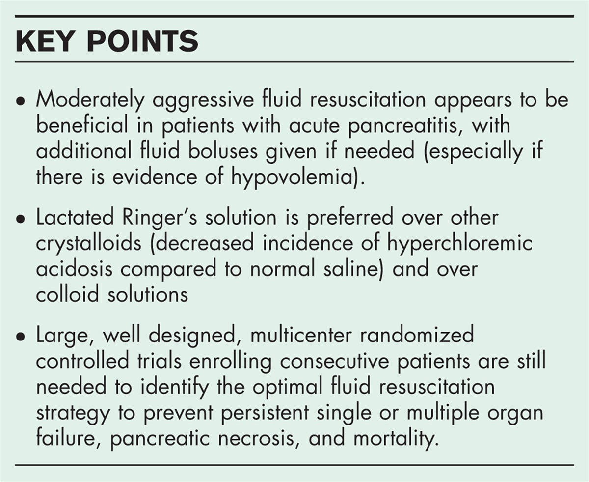 Fluid resuscitation in acute pancreatitis