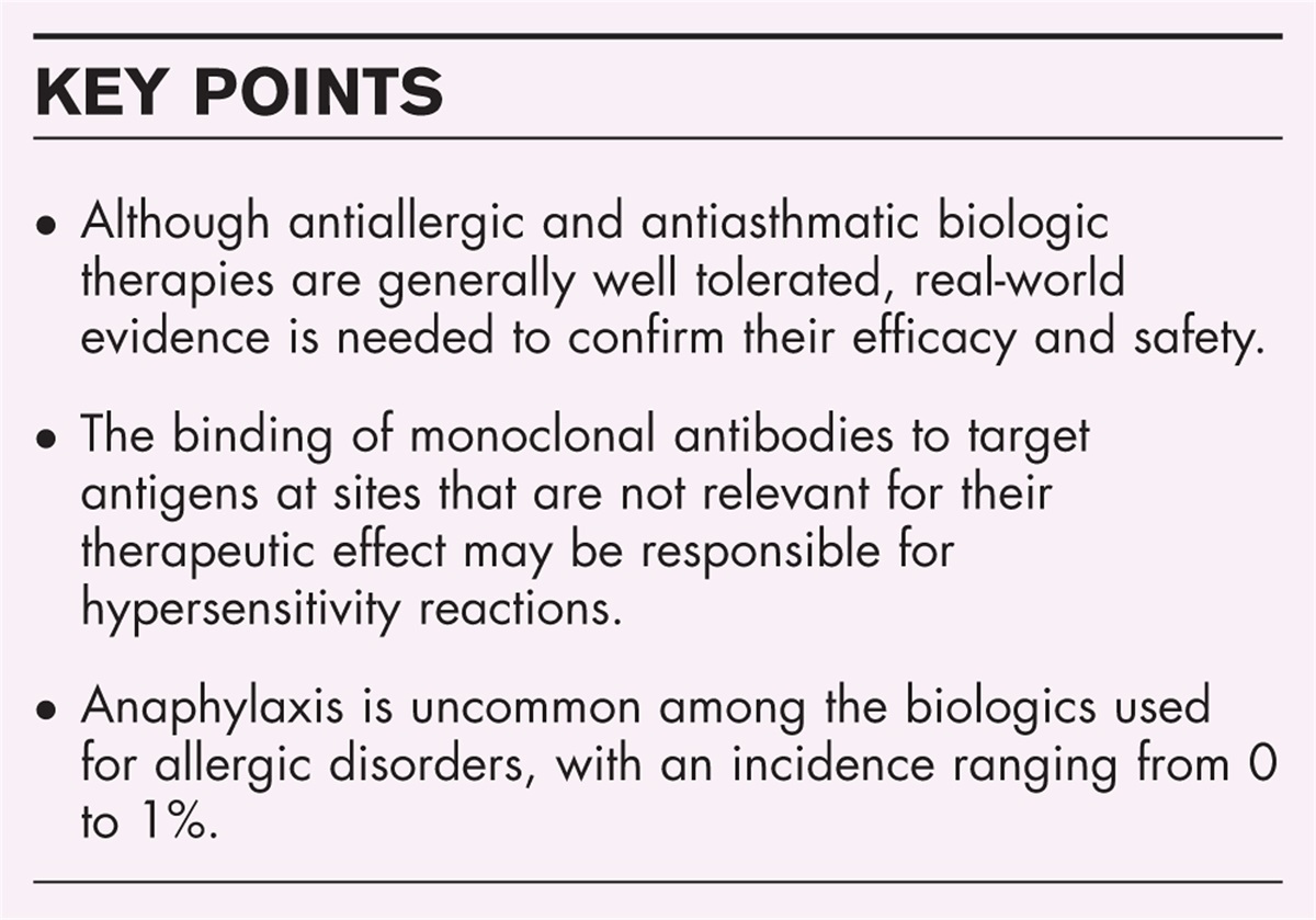 Anaphylaxis due to antiallergic and antiasthmatic biologics