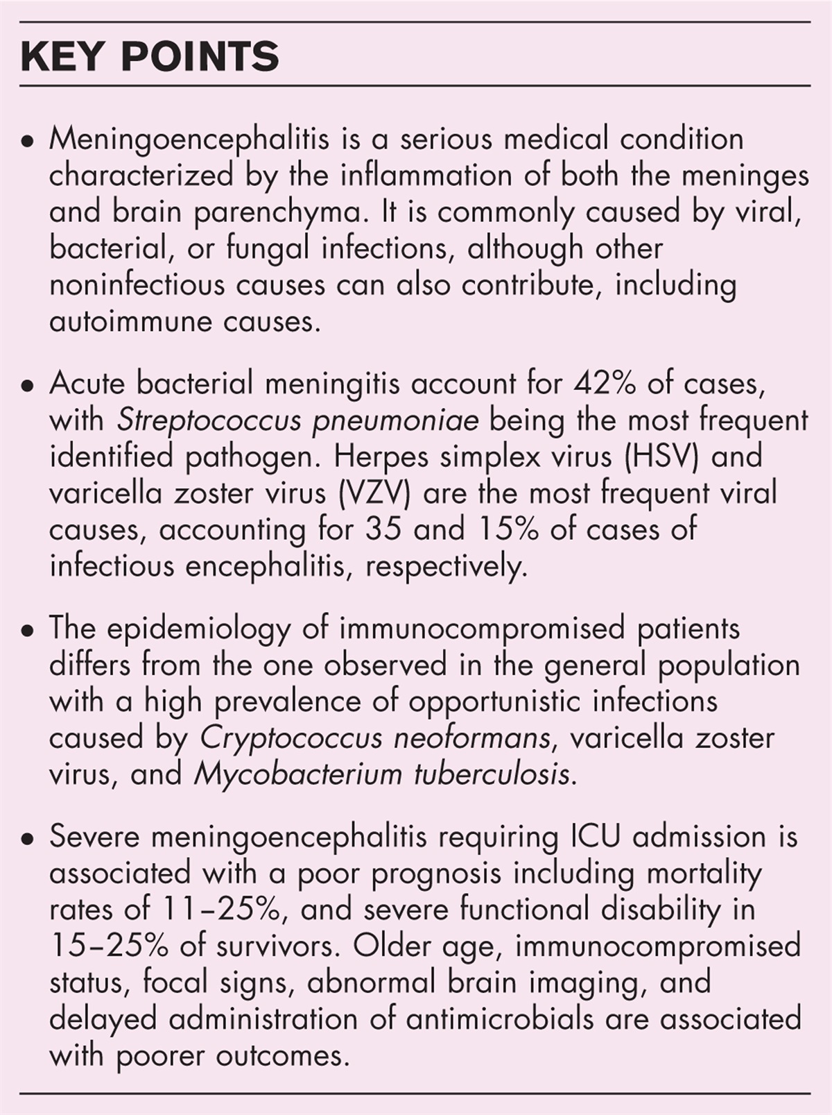 Severe meningoencephalitis: epidemiology and outcomes