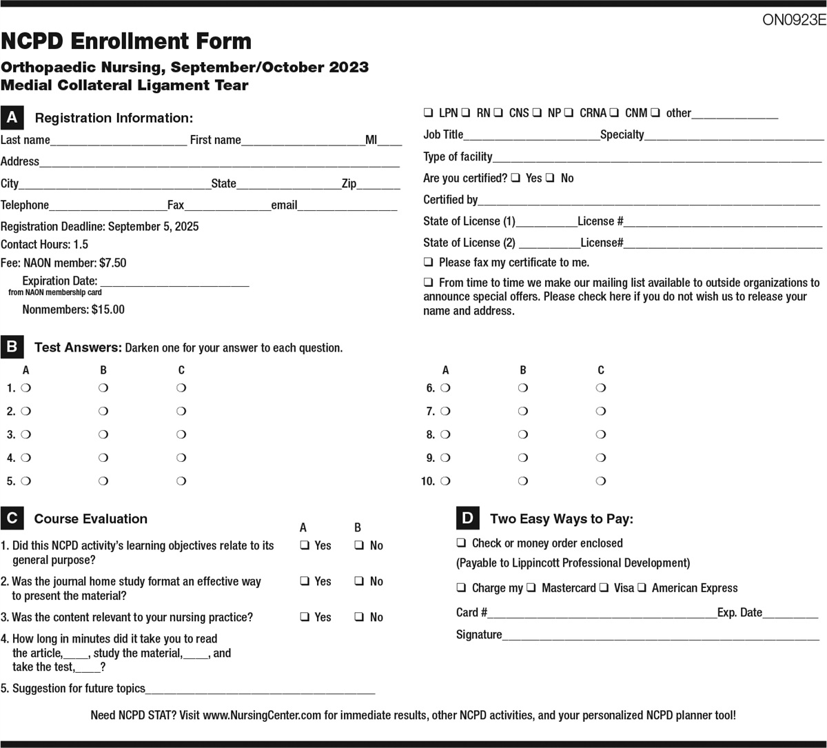 NCPD Tests: Medial Collateral Ligament Tear