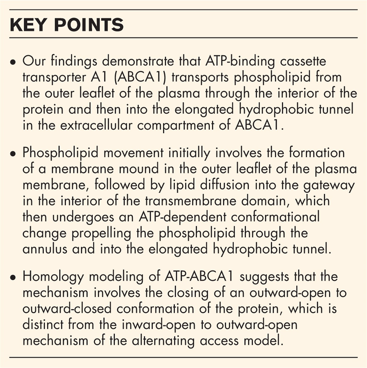 Phospholipid transport by ABCA1: the extracellular translocase or alternating access model?