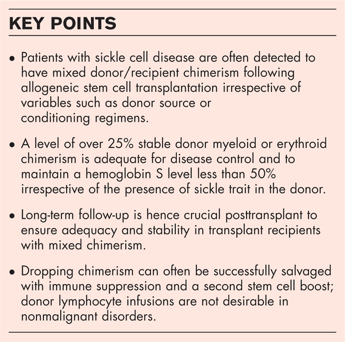 Mixed donor chimerism following stem cell transplantation for sickle cell disease