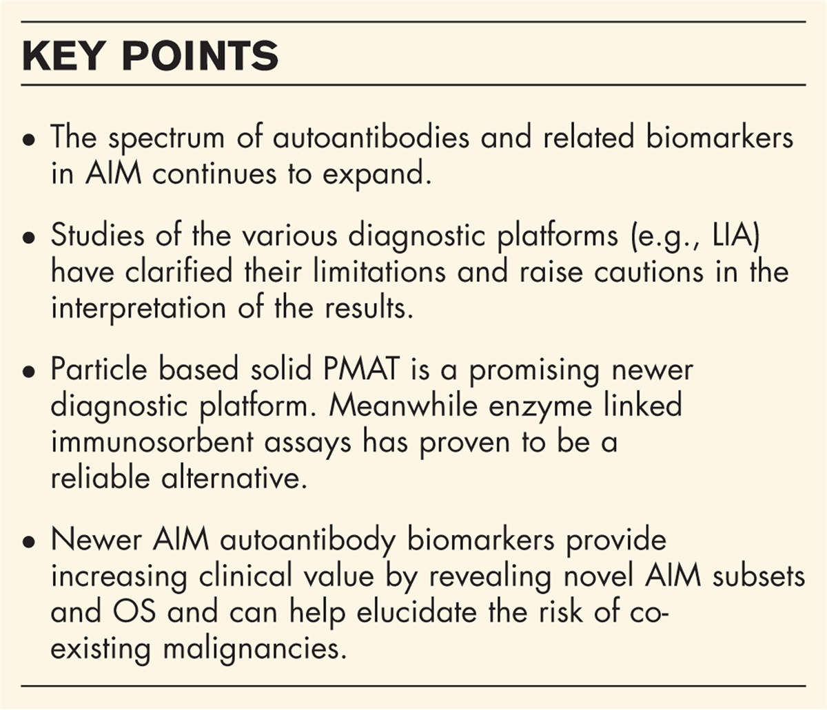 Update on autoantibodies and related biomarkers in autoimmune inflammatory myopathies