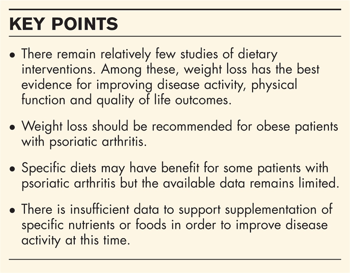The impact of dietary interventions in psoriatic arthritis