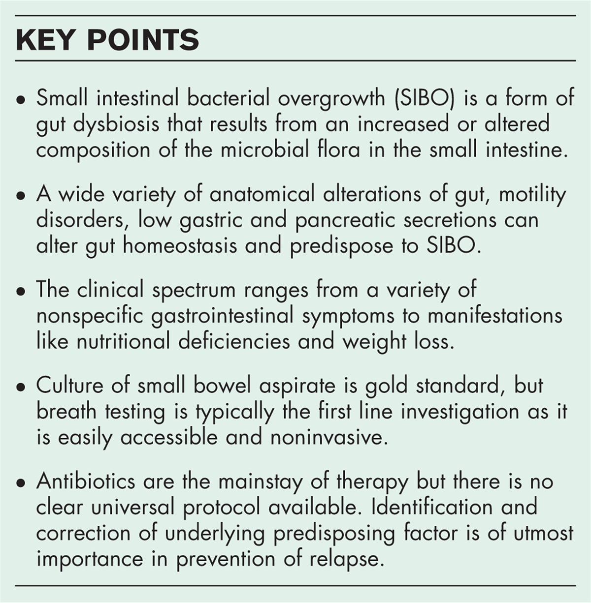 Small intestinal bacterial overgrowth: current update