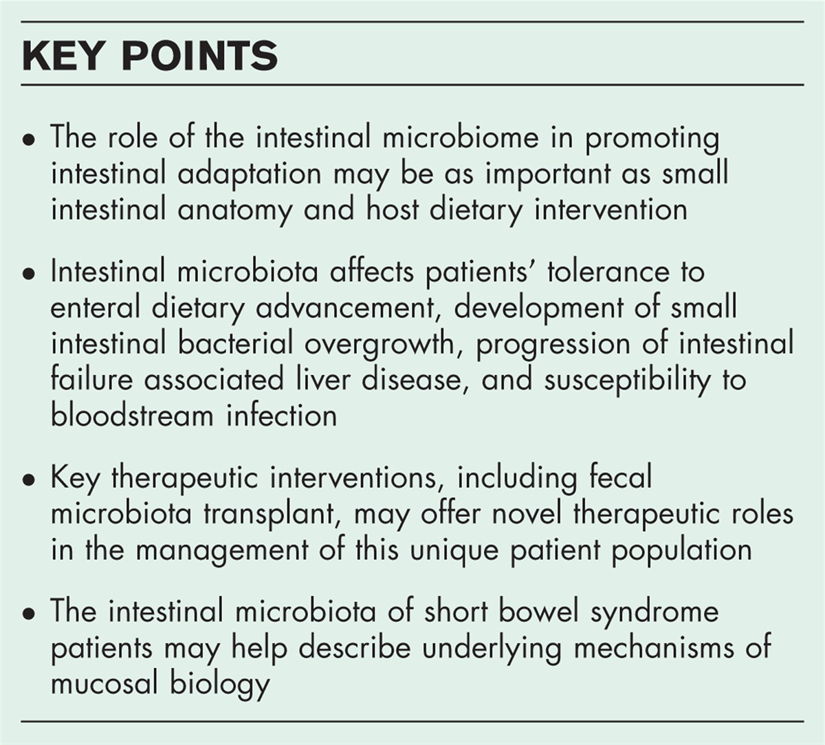 Intestinal microbiome in short bowel syndrome: diagnostic and therapeutic opportunities