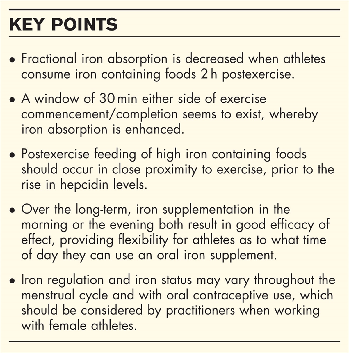 Iron regulation and absorption in athletes: contemporary thinking and recommendations
