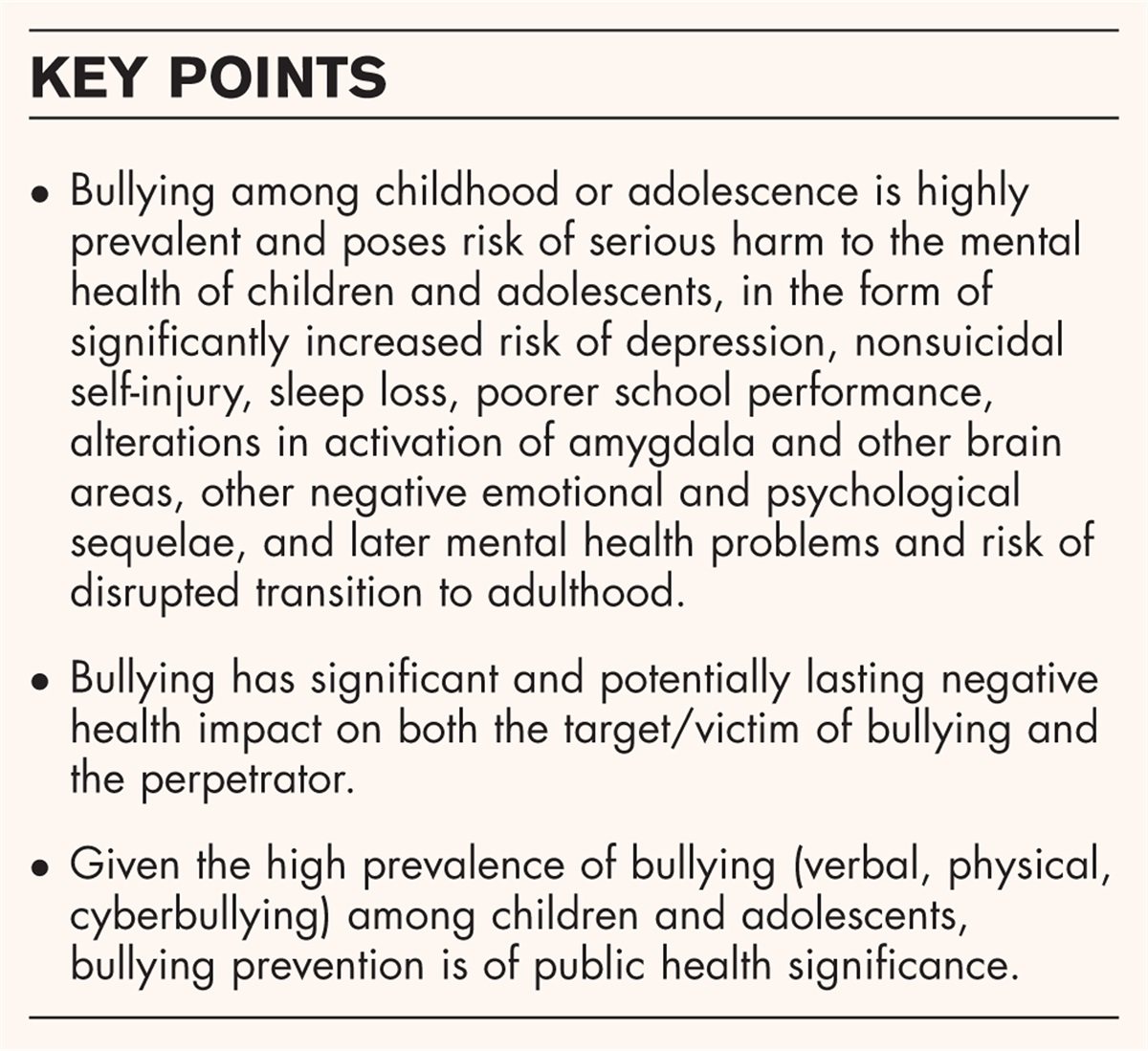 The impact of bullying in childhood and adolescence