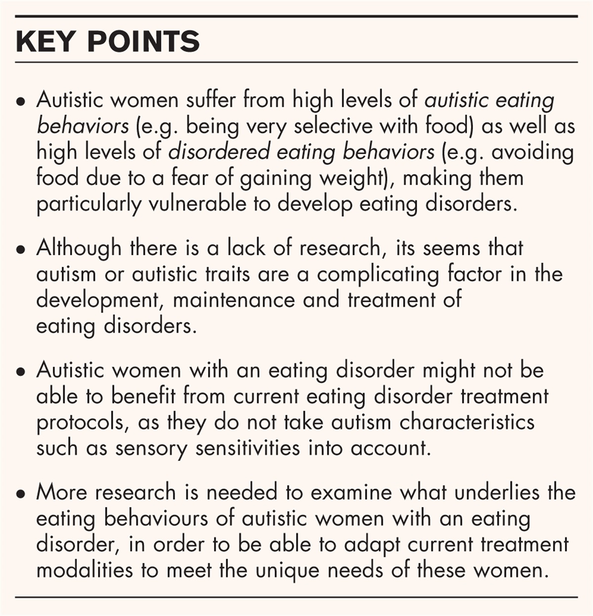 Exploring the intersection of autism spectrum disorder and eating disorders: understanding the unique challenges and treatment considerations for autistic women with eating disorders