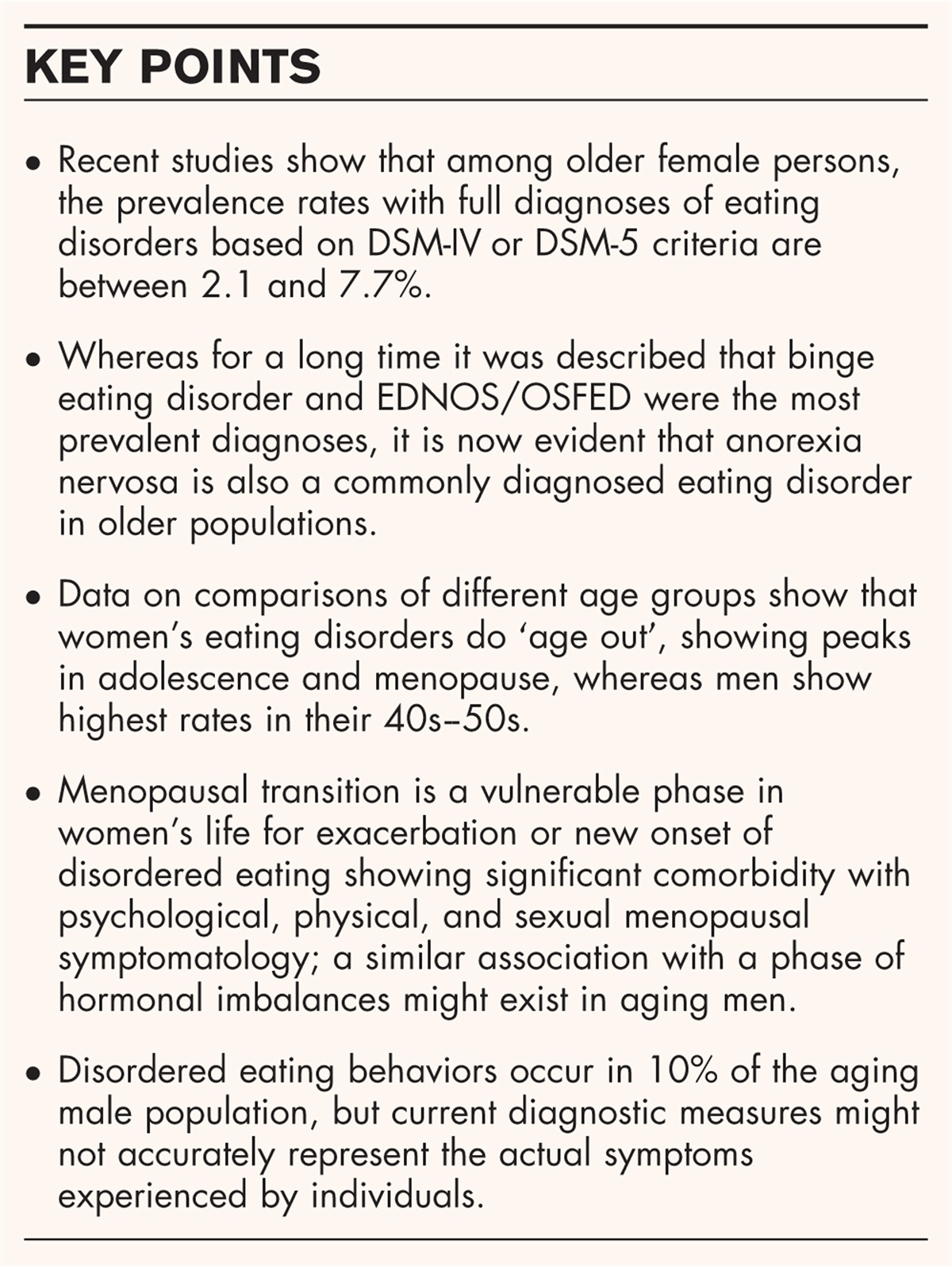 Update on the epidemiology and treatment of eating disorders among older people