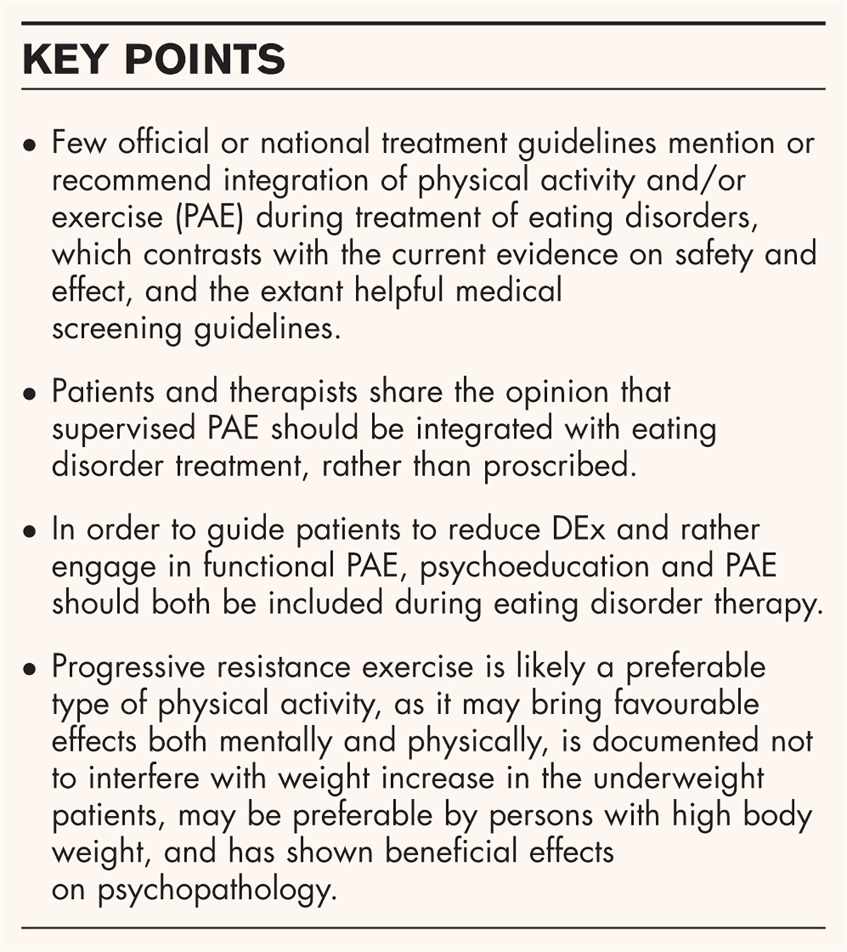 How to address physical activity and exercise during treatment from eating disorders: a scoping review